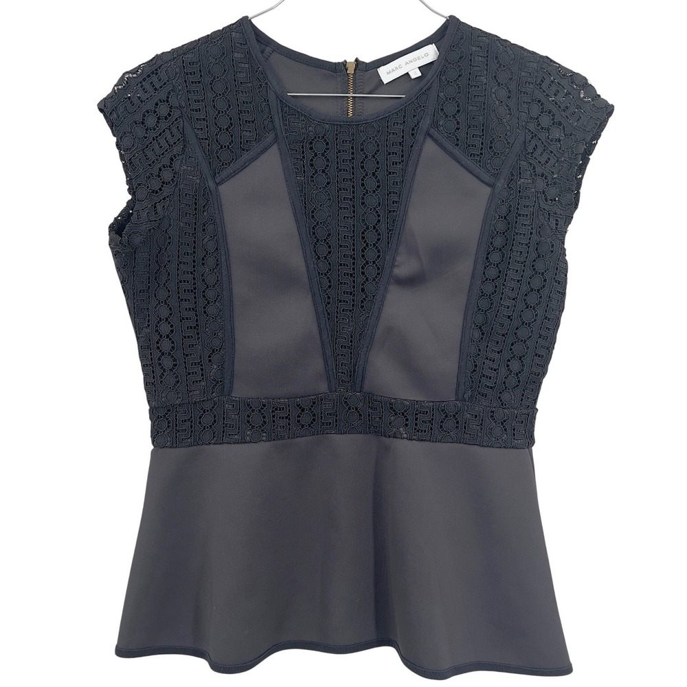 Marc Angelo Women's Black Lace Scuba Inset Peplum Top Sleeveless Back Zip 14